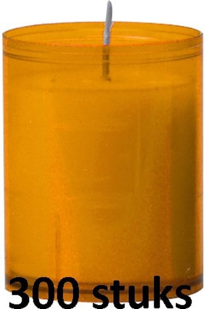 300 stuks refill kaarsen in amber transparante houders 64/51 (24 uur)