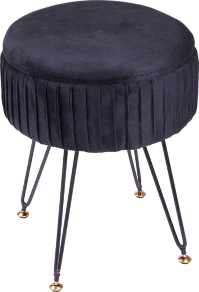 QUVIO Ronde zitkruk - Metalen hairpin poten - Decoratieve kruk - Krukje - Zwarte poef - Fluweel - Met opbergruimte - Voor woonkamer en slaapkamer - Ø32 cm - Zwart
