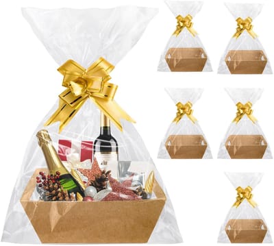Dailygoods- Geschenkmand Set van 6 - Kartonnen Manden - Hoogwaardig Materiaal - Handgrepen - Transparante Geschenkzakjes - Perfect voor Feesten - Cadeaumand