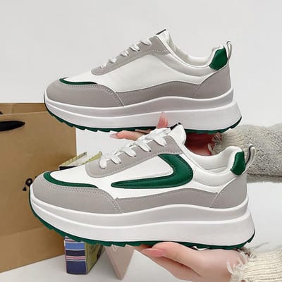 Casual Dadschoenen Dames Lente en Herfst Nieuw Ins Trendy en Lichtgewicht Dikke zool Leerachtig Veelzijdige Studenten Sportschoenen 40 groen