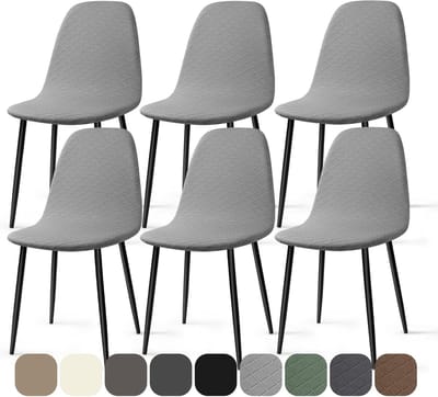 PromoHome 6 Stuks Stoelhoes Jacquard Elastische - Afneembare Wasbare Beschermhoes "Grijs"