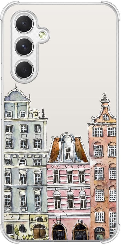 Shockproof hoesje - Geschikt voor Samsung Galaxy A54 - Grachtenpandjes - Extra sterke case - TPU/polycarbonaat - Print / Illustratie - Multi, Transparant