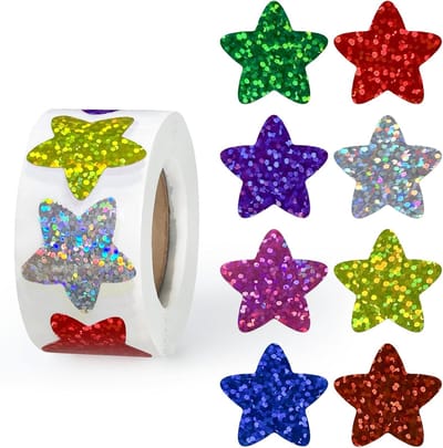 1000 stuks meerkleurige sterstickers voor kinderbeloningen, 2,5 cm grote glanzende glittersterstickers voor knutselprojecten, verjaardagsfeestjes, het sluiten van enveloppen, school- en lesmateriaal, 8 kleuren