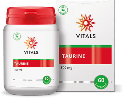 Vitals Taurine 500 mg - 60 capsules - aminozuren. In een plantaardige capsule aangevuld met een hulpstof uit natuurlijke bron.