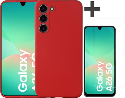 Hoesje geschikt voor Samsung Galaxy A26 hoesje zacht siliconen met gehard glas Screenprotector- Arara backcover - Rood