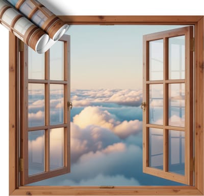 Wallfluent 3D Muursticker - Wolken aan de hemel Muursticker Raam - 60x56 cm - Wit 3D Muursticker Raam - Muursticker 3D Uitzicht - Nep Raam Met Uitzicht - Muursticker Raam Uitzicht - Nep Raam Muursticker - Zelfklevend Vals Raam
