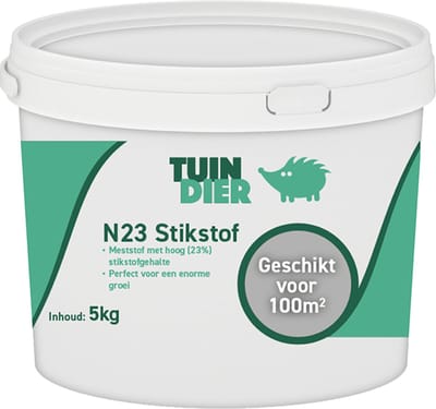 Stikstof | TUIN-DIER® | N23 stikstof | N23 kunstmest | Kunstmest met maximaal stikstofgehalte (23%) | In handige bewaaremmer | 5.000 gram | 5 kilogram