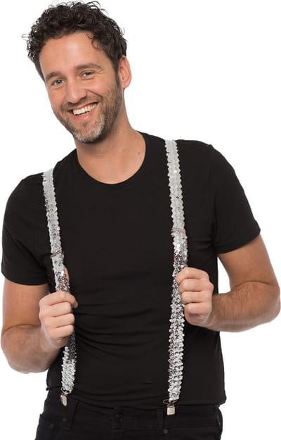 Partychimp Voordeelverpakking 6 pack Bretels Pailletten Zilver voor bij Carnavalskleding Heren Carnaval Accessoires - 2,5 cm breed - Elastaan – One-Size- 6 pack