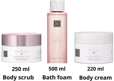 Rituals of Sakura - Combi Set- Body Cream 220 ml + Bath Foam 500 ml + Body Scrub 250 gram + Scrub zakje