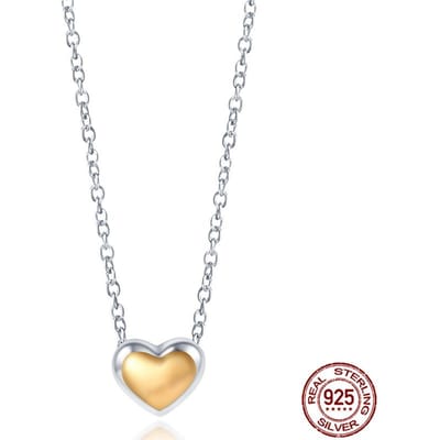 Collier Chaîne en Argent Sterling 925 Véritable Or Cœur d'Amour Cadeaux d'Anniversaire pour Dames Bijoux DIY de Mode pour Boutique white