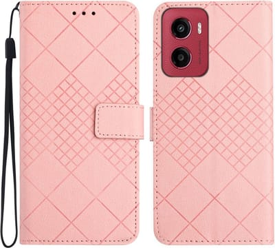 Coverup Hoesje - Geschikt voor Motorola Moto G05 / E15 Hoesje - Coverup Rhombus Book Case - Roze