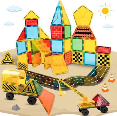 Fits4Kids® Magnetic Tiles - 90 Stuks - Magnetische Bouwtegels - STEM Speelgoed voor Creatief Bouwen - Magna Bouwstenen - Magnetisch Speelgoed 3 4 5 6 7 8 9 Jaar