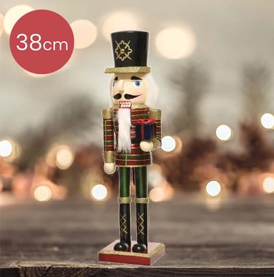 Notenkraker groen rood met cadeautje - 38CM