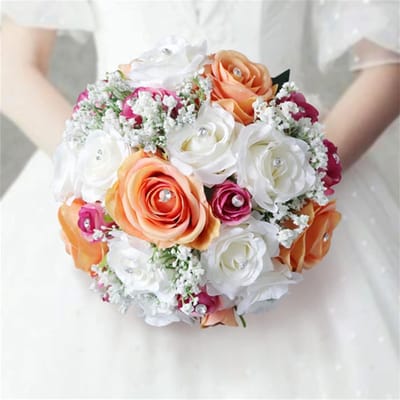 Bruidsboeket - Bloemen Decoratie - Bruiloft Versieren - Handgemaakt Ontwerp - 28 cm Hoog - Wit