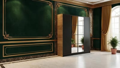 Kledingkast 4-deurs Casa Velluto EDEN Luxe Spiegelkast - Moderne Slaapkamerkast met Uittrekbare Kledingroede, Push-To-Open Systeem, Hoogwaardig Gelamineerd Spaanplaat & PVC Randen - 206x205x39 cm - Ambachtelijke Eik & Zwart