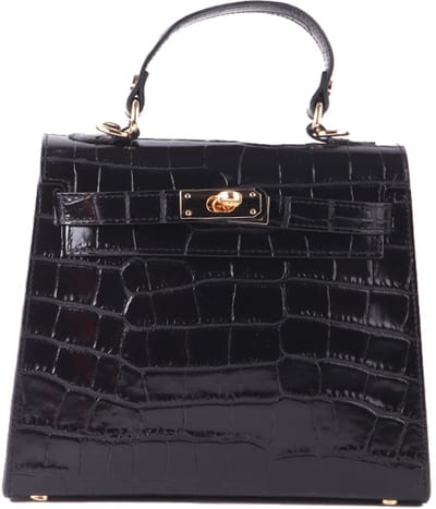 Giuliano lederen schoudertas Florine - Kroko - Made in Italy - Dames - Zwart