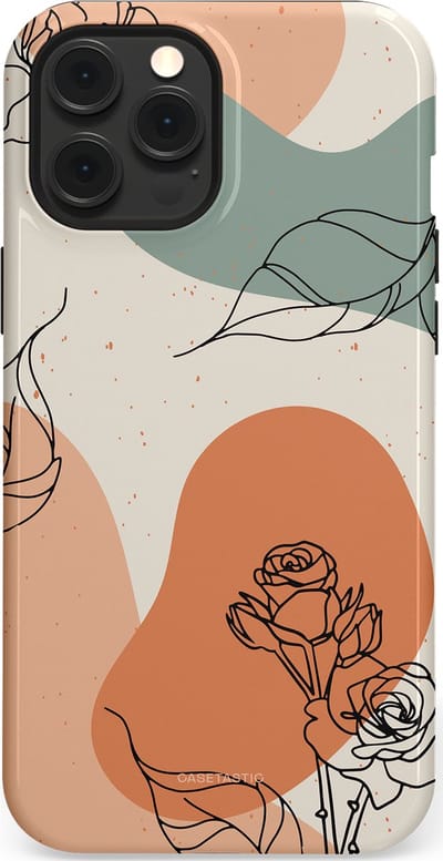 Casetastic hoesje geschikt voor Apple iPhone 12 Pro Max - MagSafe - Dubbellaagse bescherming - Lijnenspel roos - Fashion Case - Saliegroen Perzik Zand