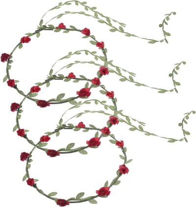Bloemenkroon - Bladkroon - Feestelijke Gelegenheid - Handgemaakt Design - 18x48x1.5 cm - Rood