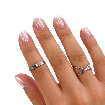Joyage zelfklevende Plaknagels zonder lijm - 24st - Chrome french - Press On Nails kort - Plaknagels zelfklevende - Plak nagels plakkers - Nepnagels valse nagels Kunstnagels nep nagels - Starterspakket Press on nagels - Nail Art nagel tips fake nails