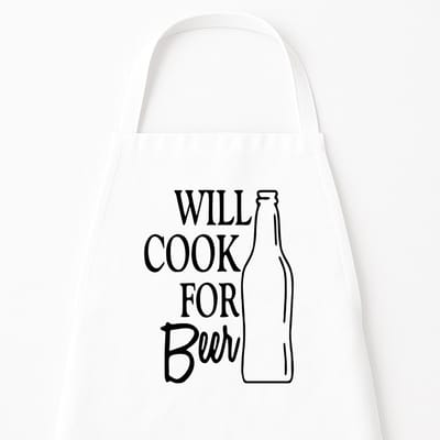 Keukenschort "Will Cook for Beer" | Grappig Kerstcadeau & Sinterklaas | Bierliefhebber | Wit