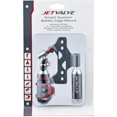 Jetvalve inflator met bushouder - geleverd met 2 patronen op kaart Weldtite 16g