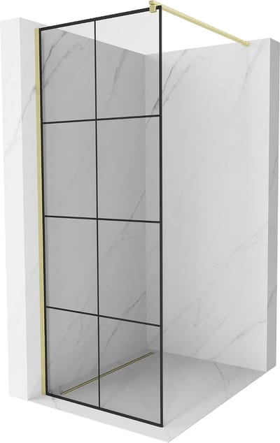 Mexen Kioto douchewand Walk-in 70 x 200 , zwart raster 8 mm, geborsteld goud - 800-070-101-55-77