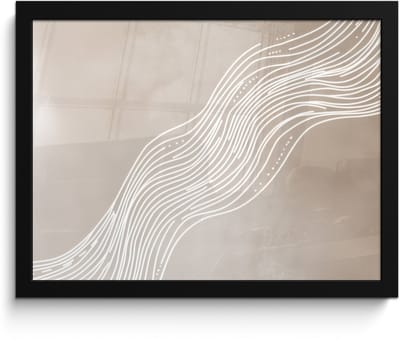 Poster in lijst - Fotolijst 40x30 cm - Posters - Golvende lijnen - Vloeiend - Zandkleurig - Posterlijst zwart - Decoratie - Wanddecoratie woonkamer - Muurdecoratie slaapkamer