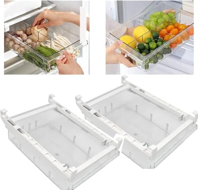 Set van 2 Uittrekbare Koelkastladen - Transparante Opbergdozen voor Organisatie in de Koelkast 30.5 x 20 x 9.5 cm