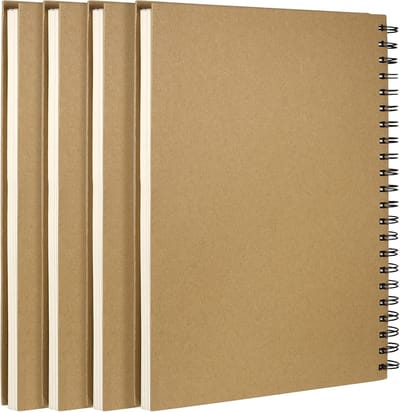4 Pack A4 Blanco Spiraal Schetsboeken 60 Vellen/120 Pagina's van 160gsm Glad Papier Notitieboekje Bruin Hard Kraft Hoes Kunst Schetsboeken voor Schilderen Schetsen Tekenen
