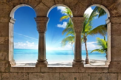 View Paradise Beach Tropical Palms Photo Wallcovering