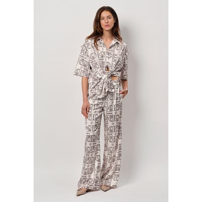 Dante6 Teo Logo Printed Wide Leg Pants Butter Cream Maat: 34 | Wijde Broeken Outlet | Dames | Beige