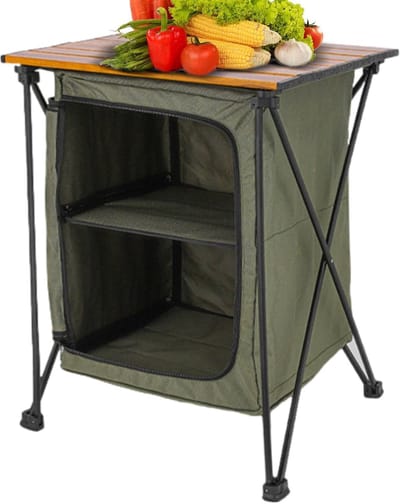 Kookkast Buiten - Keukenstation Tafel - Outdoor Koken - Inklapbare Armen - 40x40x58cm - Legergroen