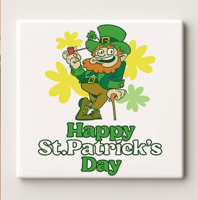 Happy St. Patrick’s Day Decoratieve Keramische Tegel 15x15 cm – Iers Leprechaun Ontwerp – Perfect Cadeau & Huisdecoratie voor Sint-Patrick’s Dag