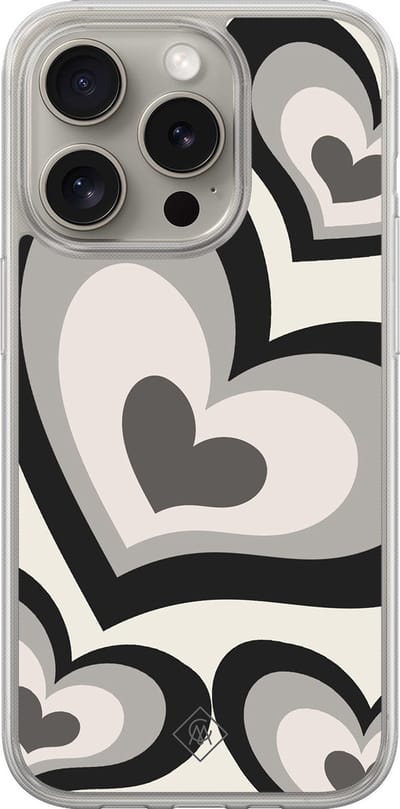 Casimoda® hoesje - Geschikt voor iPhone 15 Pro Max - Hart Swirl Zwart - 2-in-1 case - Schokbestendig - Illustratie - Verhoogde randen - Zwart, Transparant