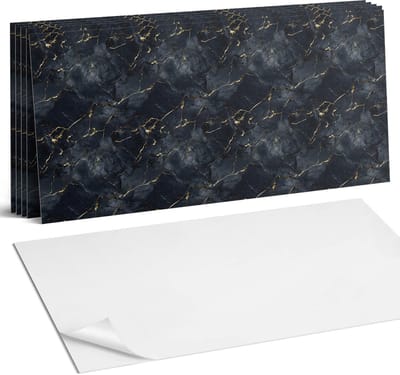 Coloray Plaktegels - Elegant marmer met aderen Wandtegel Zelfklevend - 60 cm x 30 cm - Zwart Plaktegels - 6 stuks - Rechthoek PVC Tegels - Plaktegels Keuken - Zelfklevende Vloertegels Badkamer - Vinyl Tegels Zelfklevend - Zelfklevende Wandtegels