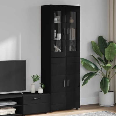 vidaXL - Highboard - FLORIN - 60 - x - 35 - x - 182 - cm - Zwart - Bewerkt - hout