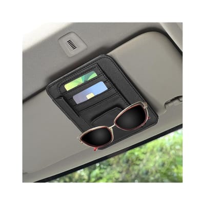 Dailygoods- Organizer voor zonneklep - Kaarthouder voor autovizier - PU-leer - Zwart - Met brillenhouder - 12,5 x 15,5 cm - Universeel