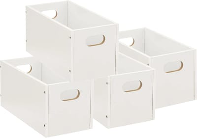5five Opbergmand/kastmand van hout - Set van 4x stuks - wit - 7 Liter - 31 x 15 x 15 cm - Opbergboxen - Vakkenkast manden