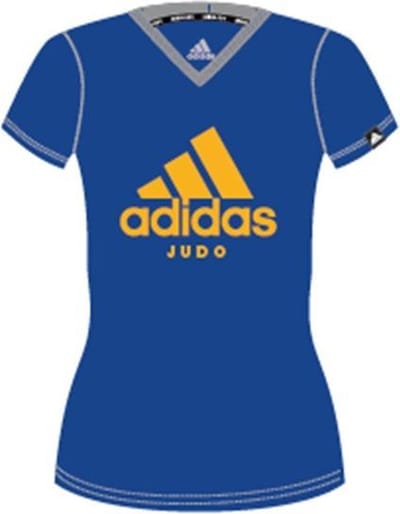 Adidas judo T-shirt voor dames | lichtblauw-oranje | maat XS