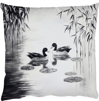 Sierkussens - Kussentjes Woonkamer - 50x50 cm - Eenden - Waterlelies - Riet - Zwart