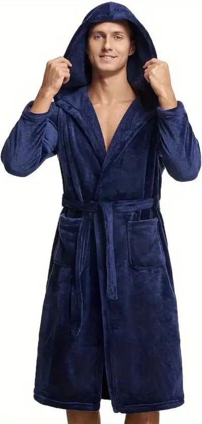 Livano Badjas - Fleece - Katoen - Badstof - Sauna - Hamam - Wafel - Bathrobe - Duster - Ochtendjas - Kimono - Blauw Heren