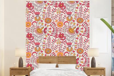Behang - Fotobehang Bloemen - Design - Roze - Oranje - Breedte 225 cm x hoogte 280 cm