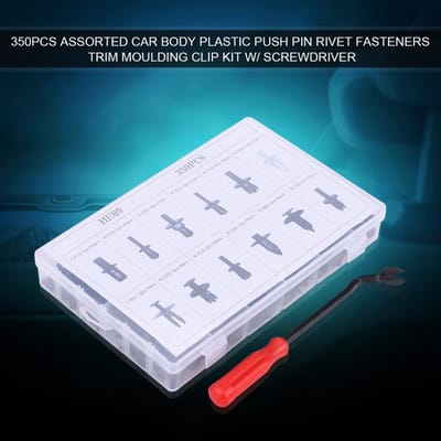 350 stuks Assortiment Auto Carrosserie Plastic Drukpin Klinknagel Bevestigingsmiddelen Sierlijst Clip Kit Met Schroevendraaier blue