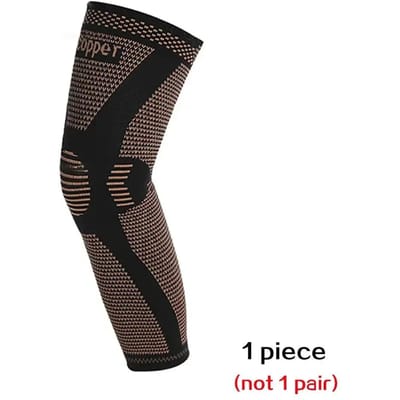 Koperen lange compressie kniemouwen voor basketbal en American football, verminderen spataderen en zwellingen. XL black