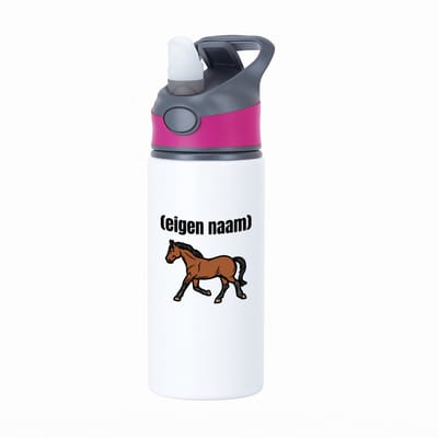 Hacebo® - rennend paard met eigen naam waterfles met rietje roze - Paarden - paarden liefhebbers - iemand die houdt van paarden - verjaardag - cadeau - kado - water fles - 650ML