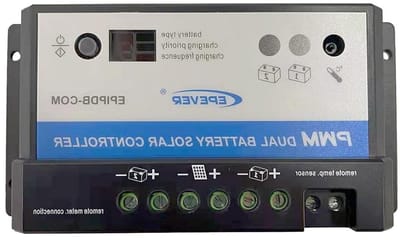 PWM Laadregelaar - Duo Batterij Regelaar - Zonne-energie Systeem - Twee Batterijen Laden - 10A - Grijs