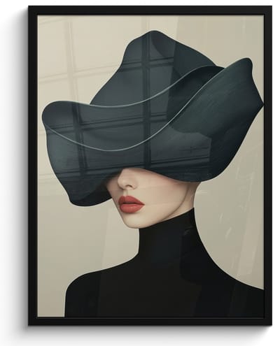 Poster in lijst - Fotolijst 50x70 cm - Posters - Vrouw - Groen - Hoed - Posterlijst zwart - Decoratie - Wanddecoratie woonkamer - Muurdecoratie slaapkamer