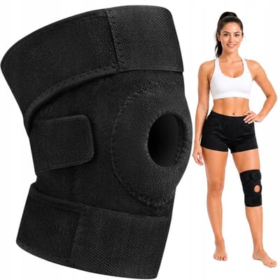 Kniebrace Sport met Klittenband – Verstelbare Knie Support van Neopreen – Stabiliserende Knieband voor Fitness, Hardlopen, Voetbal & Sport – Zwart