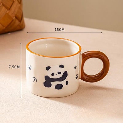 Tasse Panda Cadeau Créatif Mignon Trésor National Très Jolie Tasse à Café en Céramique Bureau Tasse Faite à la Main Tasse Ménagère 400ml beige