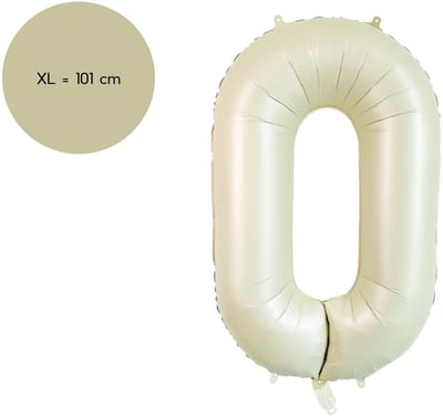 Fienosa Cijfer Ballonnen - Nummer 0 - Beige Ivory Kleur - 101 cm - Ivoor Wit - XL Groot - Helium Ballon - Verjaardag Ballon - Verjaardag versiering - Cijferballon - Leeftijd verjaardag - Verjaardagsballon - Verjaardag